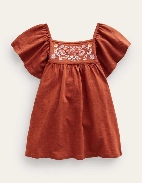Embroidered Jersey Top Brown Girls Boden