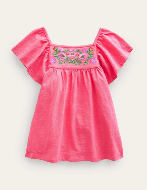 Embroidered Jersey Top Pink Girls Boden