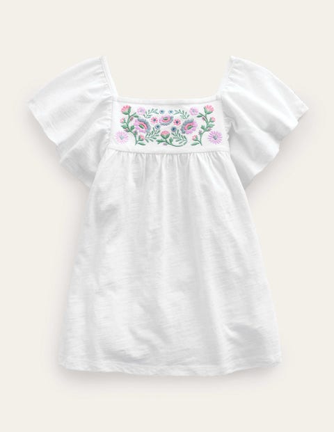 Embroidered Jersey Top White Girls Boden