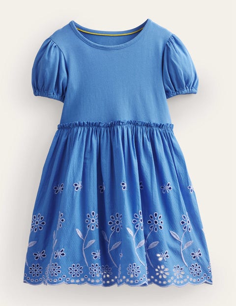 Broderie Twirly Dress Blue Girls Boden