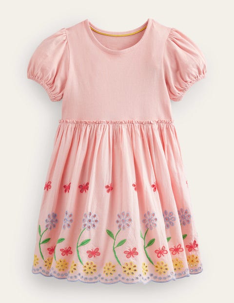 Broderie Twirly Dress - Pale Pink | Boden UK