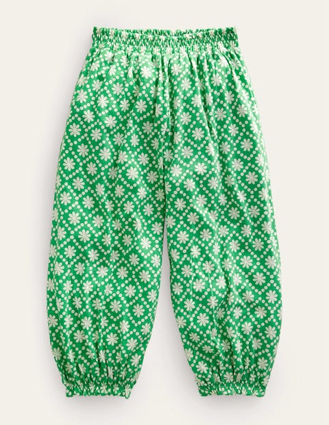 Mini Boden Kids' Jersey Harem Pants School Green Daisies Girls