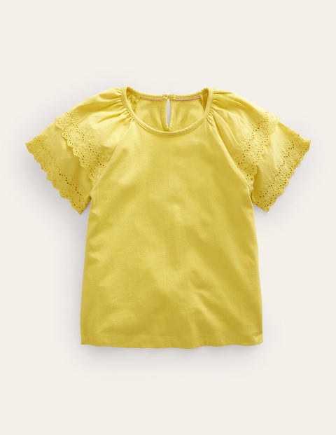 Broderie Mix T-shirt Yellow Girls Boden