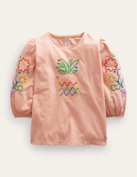 Logo Embroidered Top Pink Girls Boden