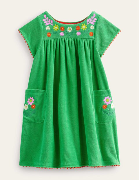 Embroidered Towelling Dress Green Girls Boden