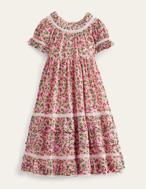 Printed Lace Trim Party Dress Pink Girls Boden