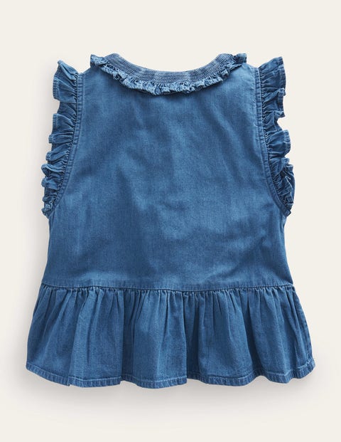 Chambray Frill Sleeve Blouse - Chambray Blue | Boden US