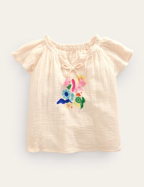 Beachy Embroidered Top Ivory Girls Boden