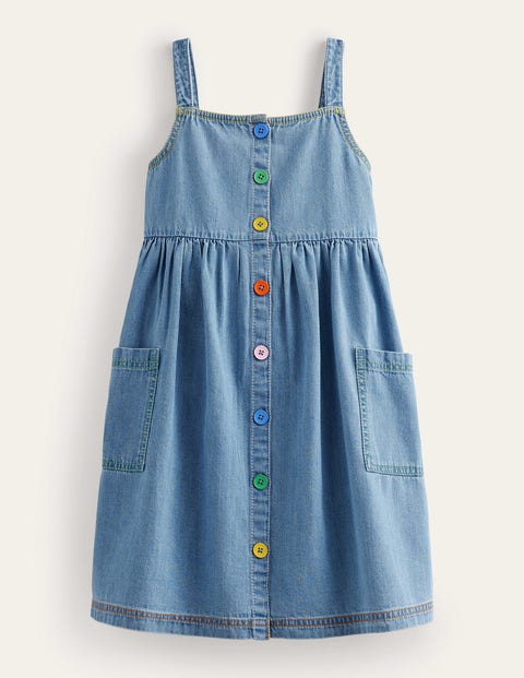 Button Through Pinafore Dress Denim Girls Boden