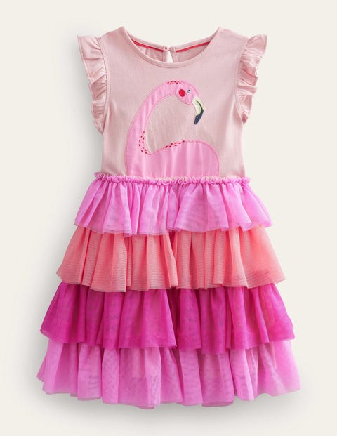 Tulle Layered Logo Dress Pink Girls Boden