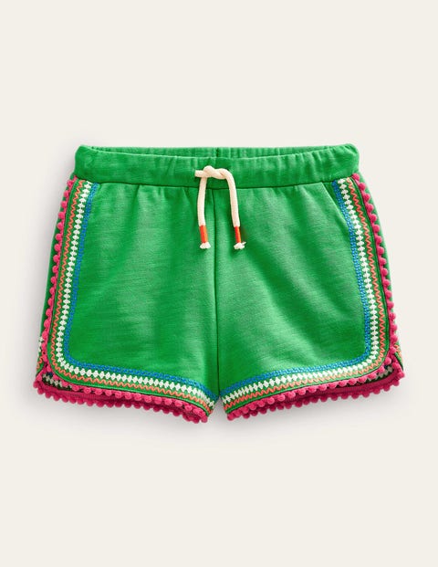 Pom Trim Jersey Shorts Green Girls Boden