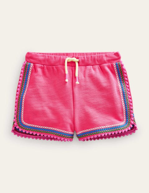 Pom Trim Jersey Shorts Pink Girls Boden