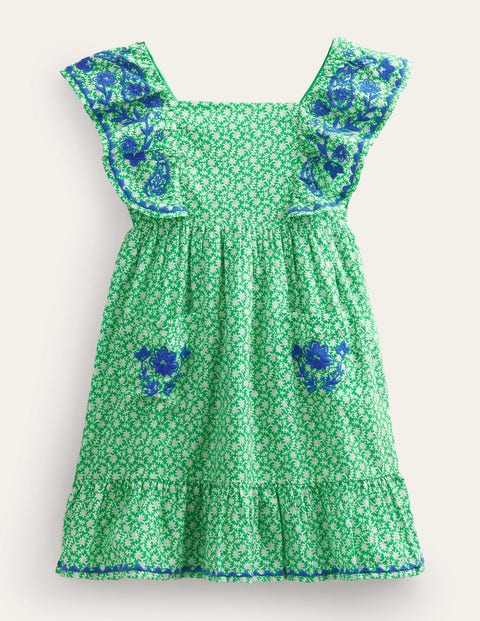 Embroidered Pinafore Dress - Bright Green Spring | Boden AU
