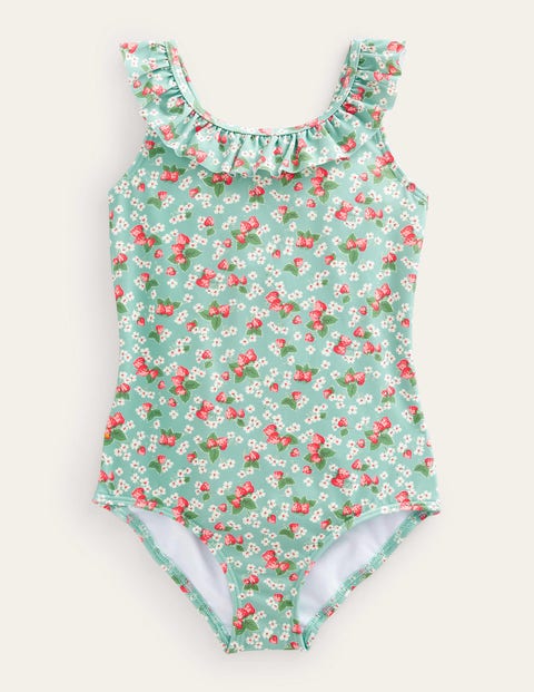 Tie Back Frilly Swimsuit Blue Girls Boden