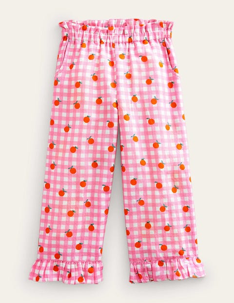 Mini Boden Kids' Frill Cuff Wide Leg Pants Azalea And Vanilla Oranges Girls Boden