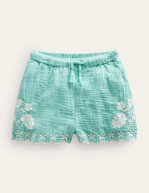 Embroidered Hem Shorts Blue Girls Boden