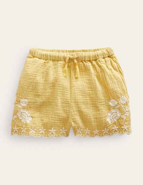 Embroidered Hem Shorts Yellow Girls Boden