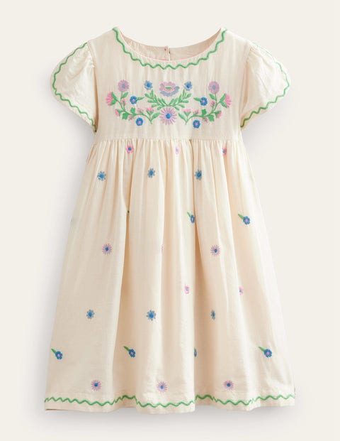 Embroidered Texture Dress Natural Girls Boden