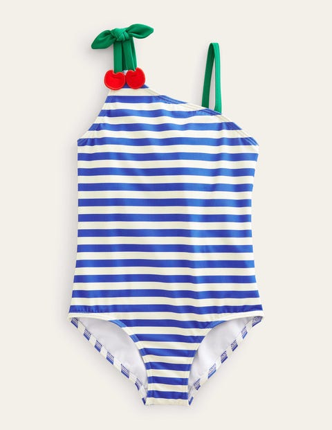 Cherry Strap Swimsuit - Cabana Blue and Ivory Stripe