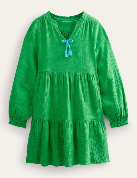 Double Cloth Tiered Dress Green Girls Boden