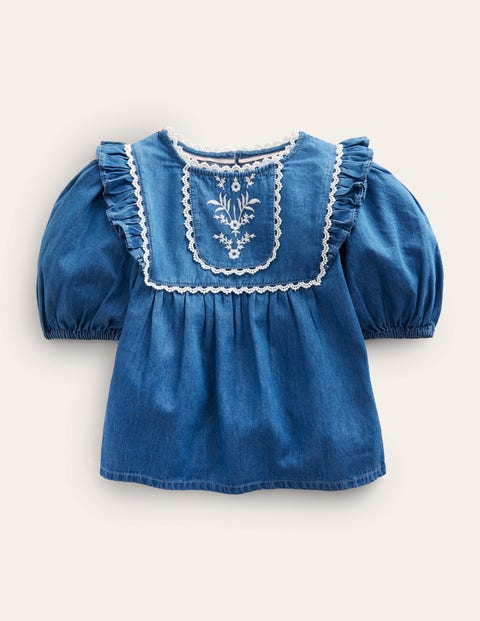 Embroidered Woven Top Denim Girls Boden