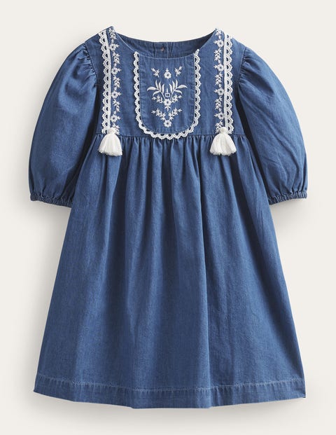 Embroidered Woven Dress Denim Girls Boden