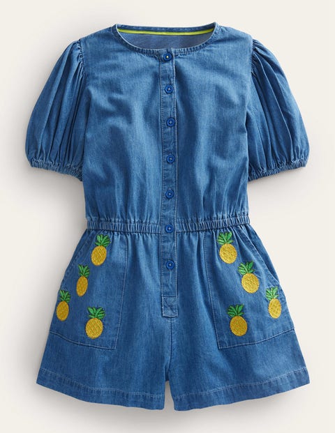 Denim Embroidered Playsuit Denim Girls Boden