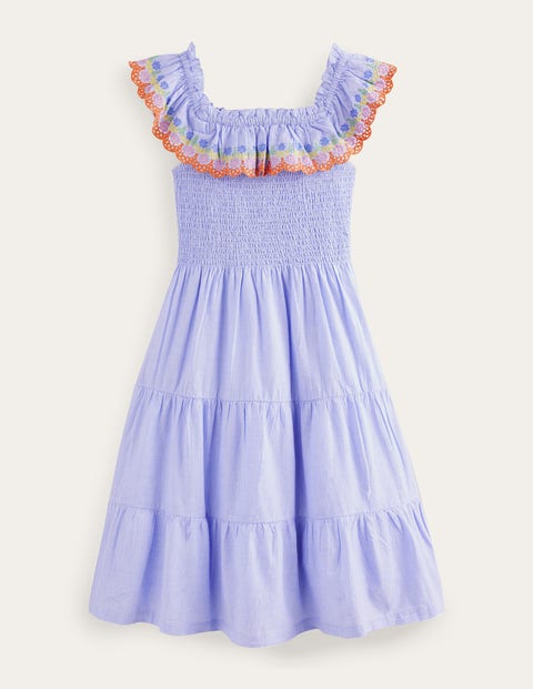 Scalloped Tiered Dress Light Blue Girls Boden