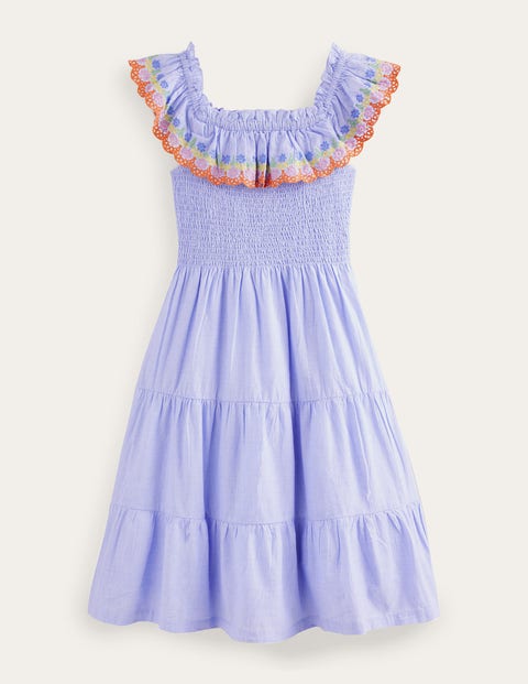 Scalloped Tiered Dress - Chambray Blue | Boden UK