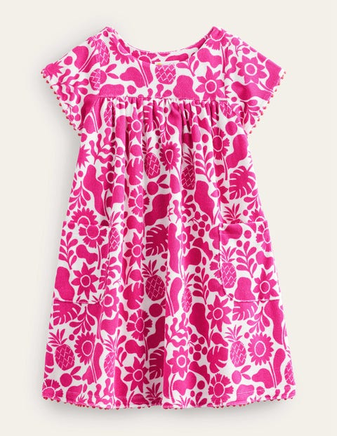 Printed Towelling Dress Pink Girls Boden