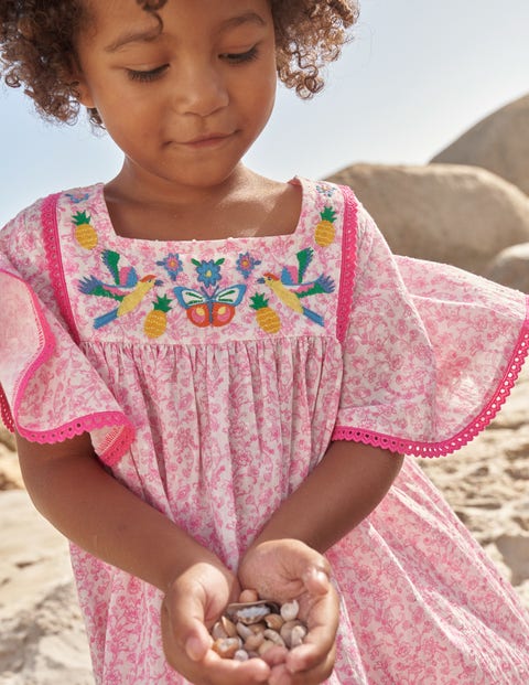 Embroidered Floaty Dress - Festival Pink Summer Vine | Boden UK