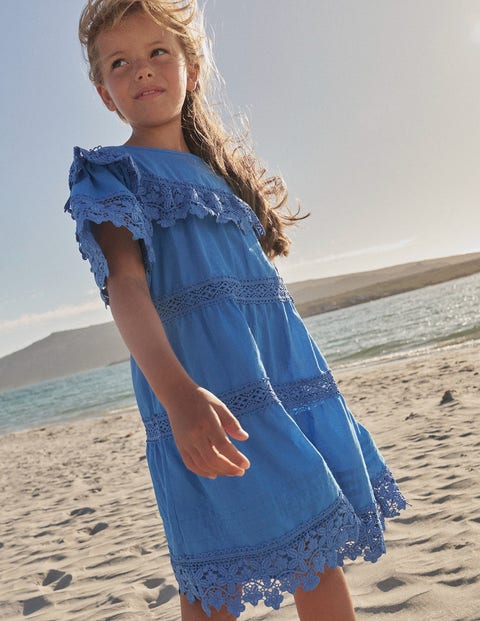 Lace Tiered Dress - Cabana Blue | Boden US