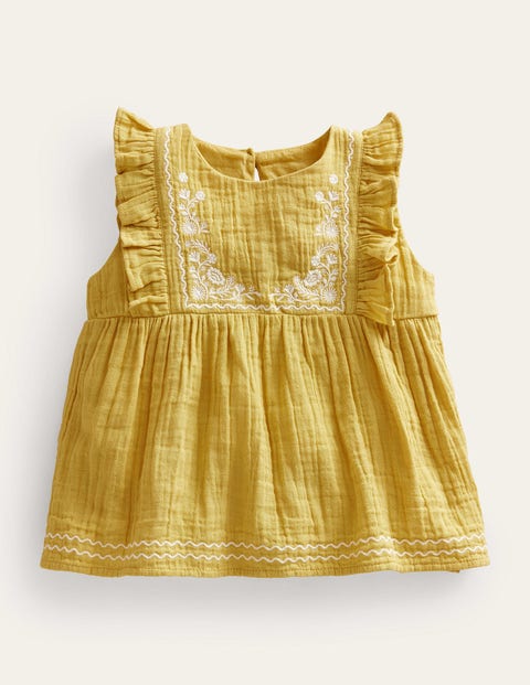 Embroidered Double Cloth Top Yellow Girls Boden