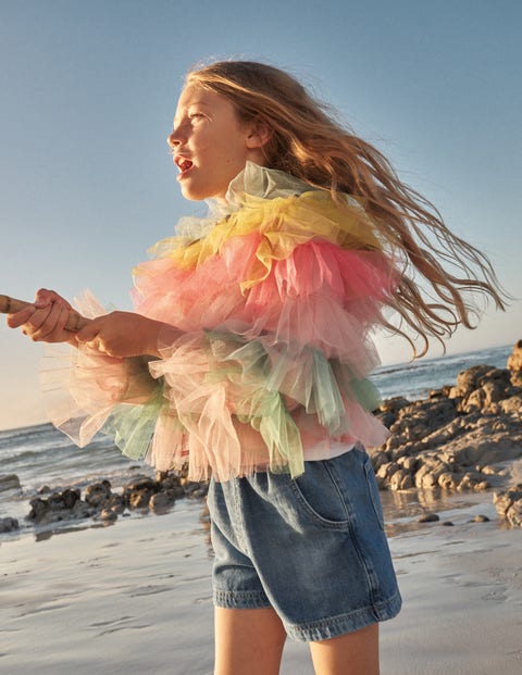 multicolor tulle denim jacket