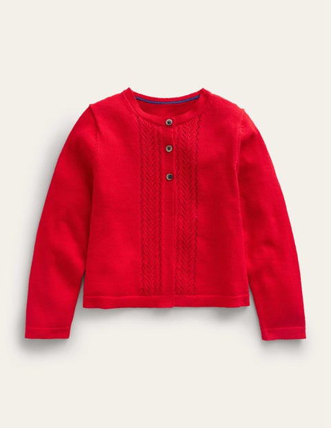 Pointelle Cotton Cardigan Red Girls Boden