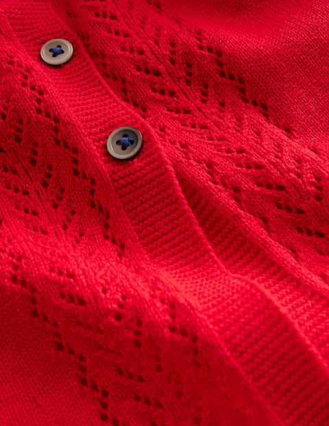 Pointelle Cotton Cardigan - Brilliant Red | Boden US