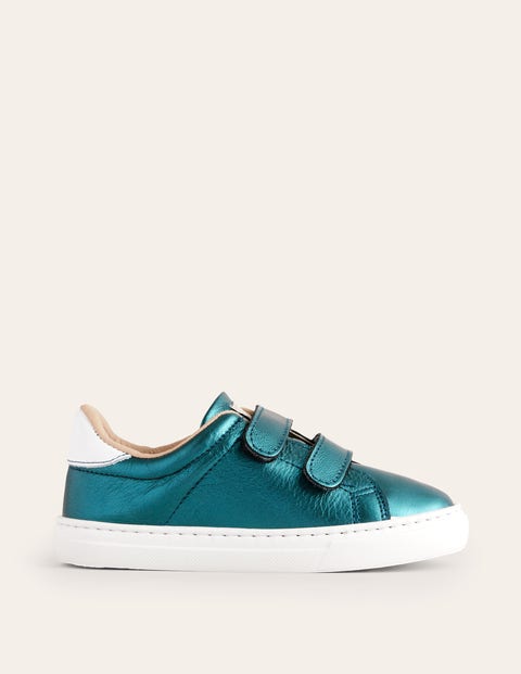 Boden Kids' Leather Double Strap Low Top Teal Blue Girls