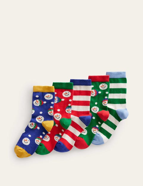Boden Kids' Socks 5 Pack Festive Stripes Girls