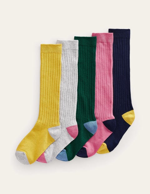 Boden Kids' Ribbed Knee High Socks 5 Pack Multi Girls