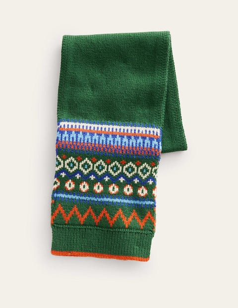 Fair Isle Knitted Scarf Green Girls Boden