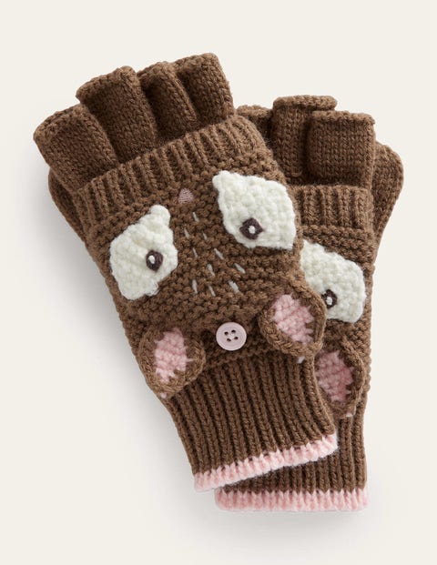 Boden Kids' Novelty Knitted Mittens Brown Deer Girls