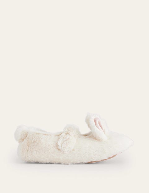 Boden Kids' Fluffy Bunny Slippers Ivory Girls