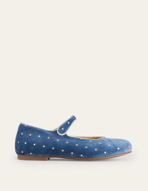 Boden Kids' Velvet Mary Janes Drummer Blue Girls