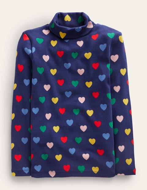 Super Soft Roll Neck Top - College Navy Hearts | Boden US
