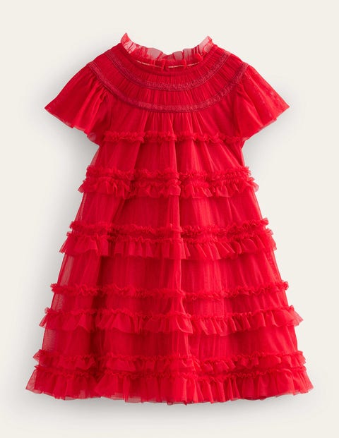 Tulle Tiered Dress Red Girls Boden