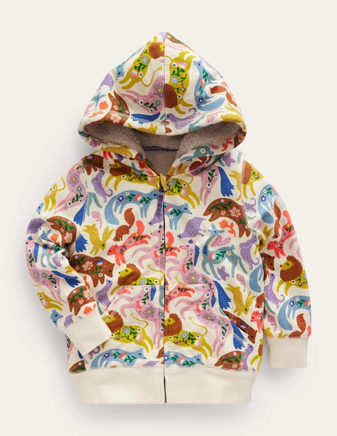 Shaggy-lined Hoodie Multi Folk Friends Girls Boden, Multi Folk Friends