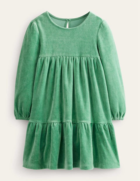 Tiered Velour Dress Green Girls Boden