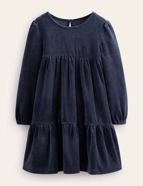 Tiered Velour Dress Navy Girls Boden