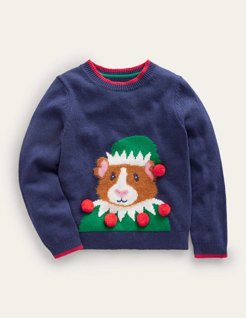 Mini Boden Kids' Novelty Sweater College Navy Guinea Pig Girls Boden