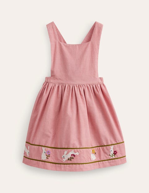 Mini Boden Kids' Cord Applique Pinafore Almond Pink Bunnies Girls Boden